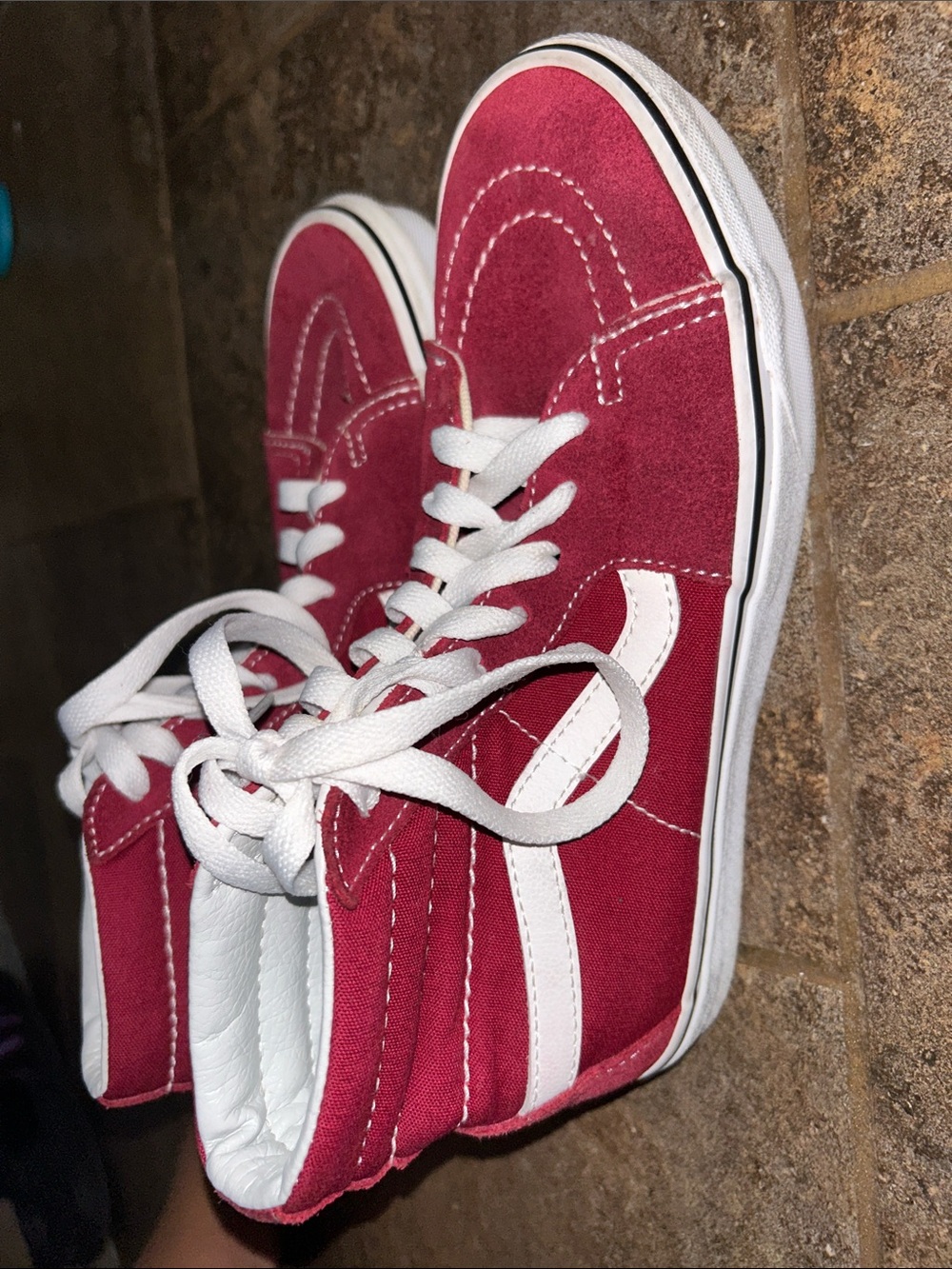 Vans Pink High-Top Skate Sneakers with White Stripe